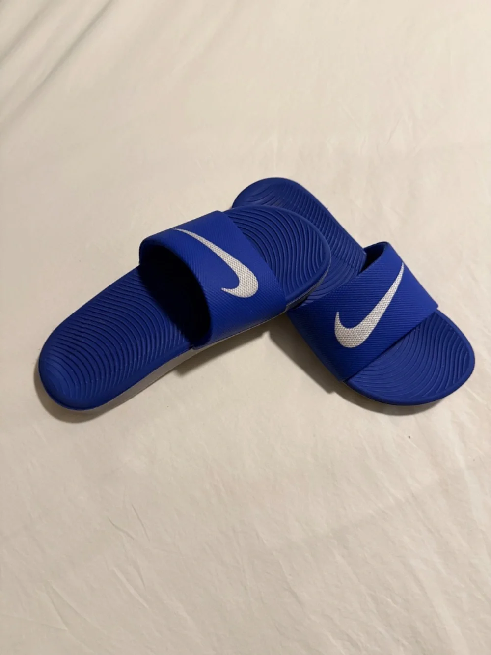 Nike Kawa Slides Kids Youth Size 1Y Royal Blue White Swoosh Sandals